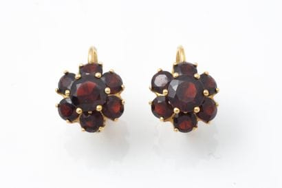 Pair of daisy-shaped drop earrings set with...