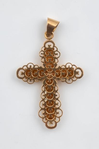 Yellow gold (750) cross pendant. Eagle's...