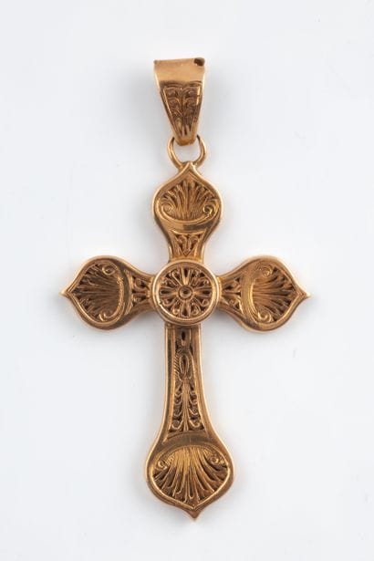 Openwork and re-pierced cross pendant in...