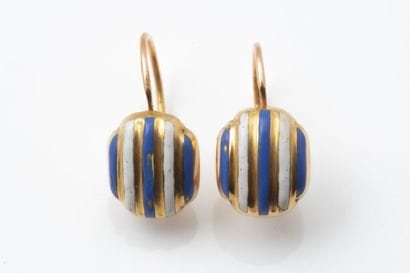 Pair of drop earrings decorated with blue...