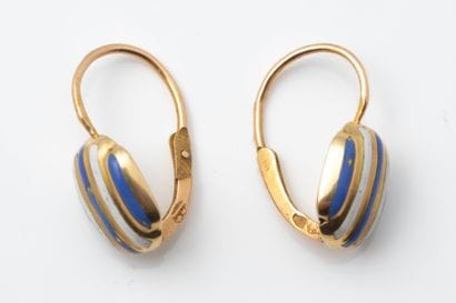 Pair of drop earrings decorated with blue...