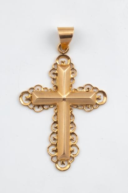 Yellow gold (750) cross pendant. Eagle's...