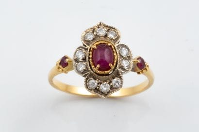 Oriental-style ring in yellow and two-tone...