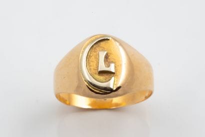 Oval signet ring L in white gold and yellow...