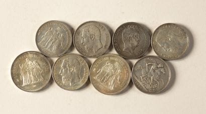- 2 silver 50-franc Hercules coins
- 3 5-franc...
