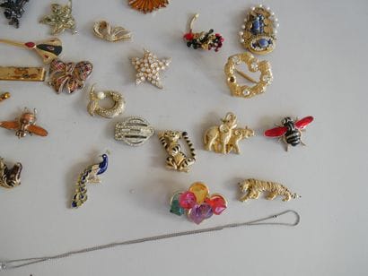 Large assortment of decorative brooches