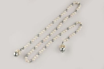 Accidental long necklace in gray and white...