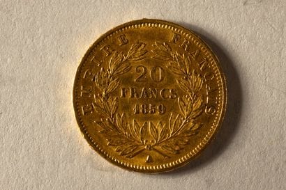 1-pièce or 20-franc Napoleon III coin with...