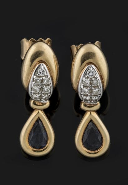 Pair of sapphire and diamond-paved earrings...