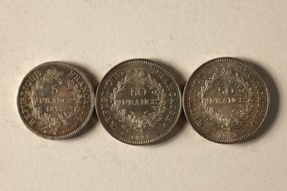 2 Hercules 50-franc coins and 1 Hercules...