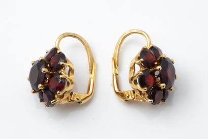 Pair of daisy-shaped drop earrings set with...