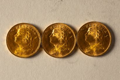 3 Swiss 20-franc gold coins, 1935