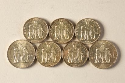 2 50-franc silver coins featuring Hercules...