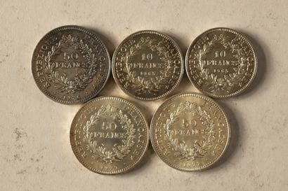 Silver set consisting of 3 50-franc Hercules...