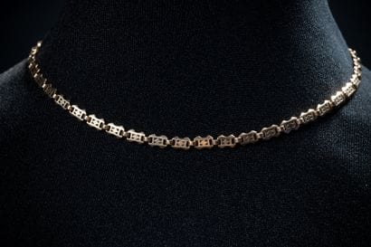 Fob and waist chain with openwork rectangular...