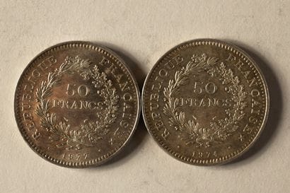 2 Hercules 50-franc silver coins