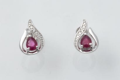 Pair of flame-shaped earrings, each set with...