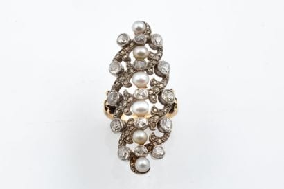 Long marquise ring set with old-cut and rose-cut...