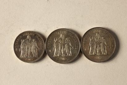 2 Hercules 50-franc coins and 1 Hercules...
