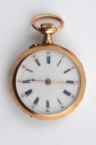 Montre de col et contre boîtier en or jaune...