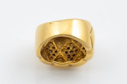 Wide embossed ring set with three diamond...