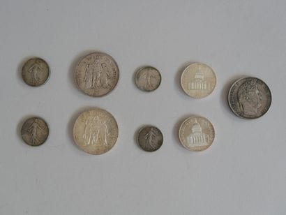 Set of silver coins: 50 francs, 100 francs......