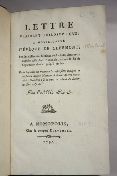 RIVE (Jean-Joseph). Lettre vraiment philosophique,...