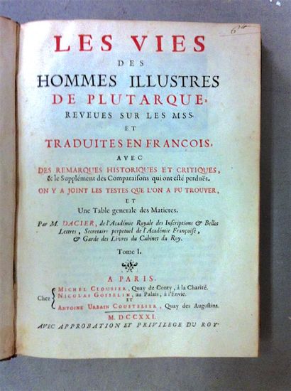 PLUTARCH (André) DACIER. Plutarch’s Lives...