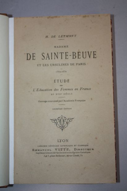 LEYMONT (H. de). Madame de Sainte-Beuve and...
