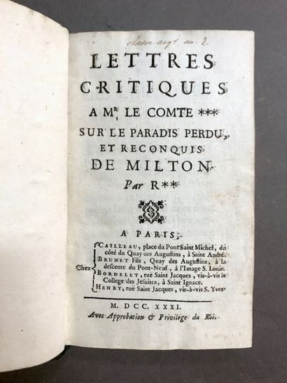 4 works:
- [ROUTH (Bernard)]. Critical Letters...