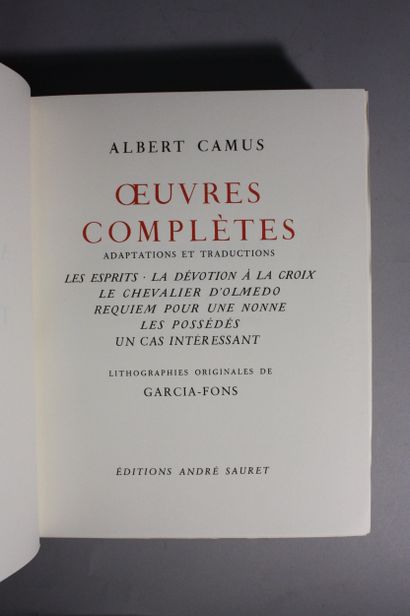 CAMUS (Albert). Complete Works. 
Paris, André...