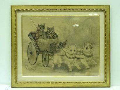 VERNEUIL Marie, Chats et calèche, dessin,...