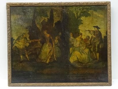 Gravure aquarellée, la troupe, les comédiens...