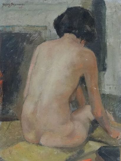 BERGMANS Jacques Modèle de dos, nu au peigne...