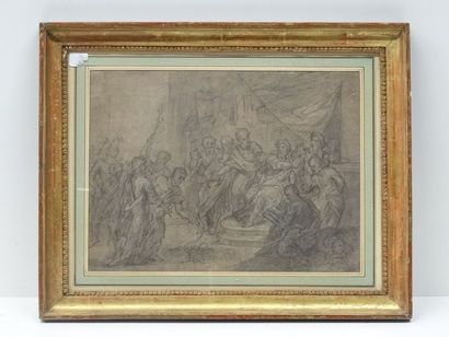 Dessin représentant divers personnages discutant,...