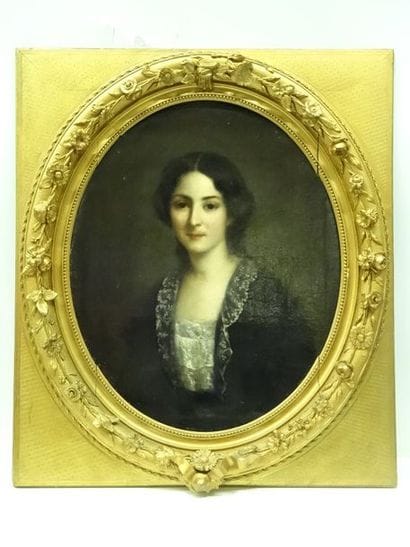 Portrait de femme, Hst datée de 1853, monogrammée...