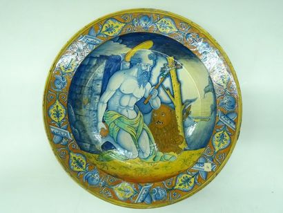 DERUTA Grand bassin rond, décor polychrome...