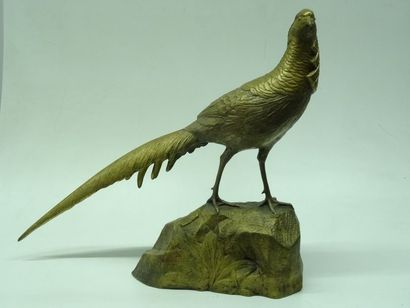 LAVROFF G. Le faisan, bronze à patine dorée...