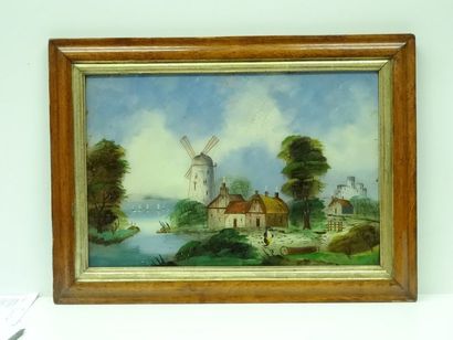 Ecole du XIXe siècle, paysage au moulin,...