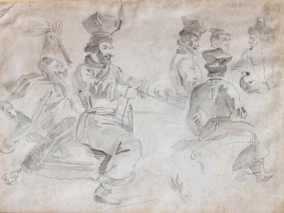 DELACROIX Eugène (1798-1863) Etude de cavaliers...