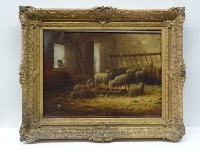 Niel Petit (?), bergère et moutons, Hst,...