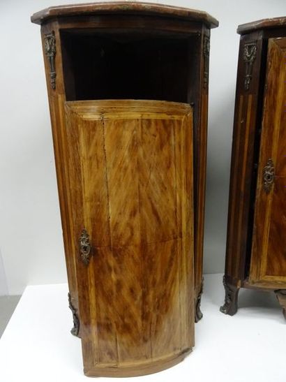 Paire de petites encoignures en bois de placage...