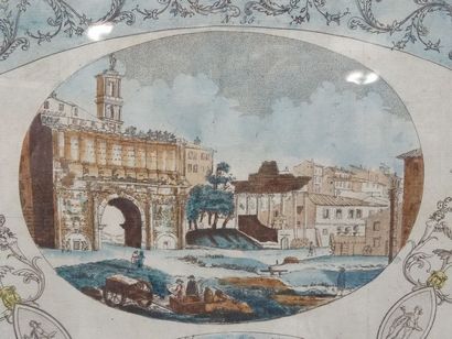 Gravure projet d'éventail à 3 médaillons...