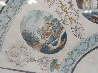 Gravure projet d'éventail à 3 médaillons...