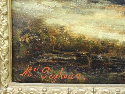 PEGHOUX Paysage avec tour, animé