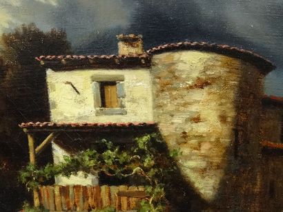PEGHOUX Paysage avec tour, animé