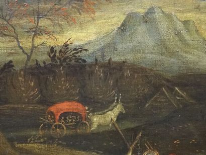 Ecole du XVIIe siècle, paysans et troupeau,...