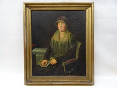 Ecole du début du XIXe siècle, Femme à l'étoffe...