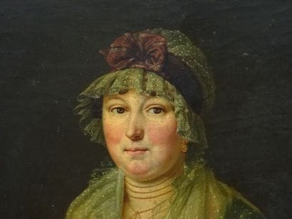 Ecole du début du XIXe siècle, Femme à l'étoffe...