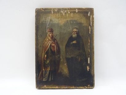Icône représentant la Vierge et un Saint...